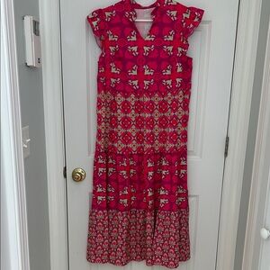 SHEIN Pink and Red Patterned Maxi Dress